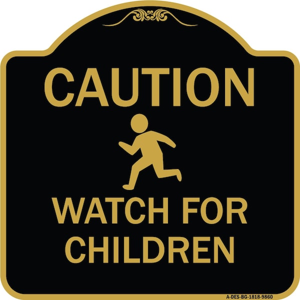 Designer Series-Caution Watch For Children Black & Gold, 18" x 18", BG-1818-9860